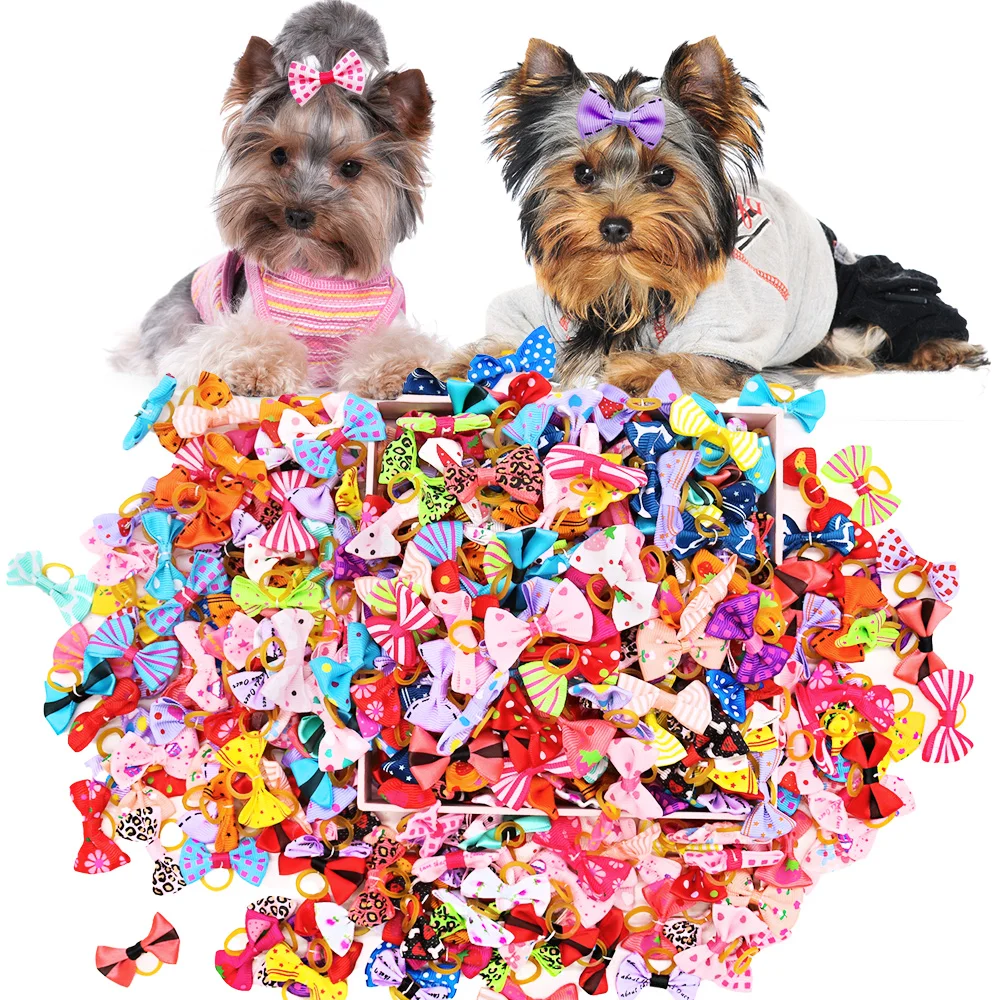 50PCS Dog Bows With Rubber Ban - огляд і ціна Pet Supplies In Bulk